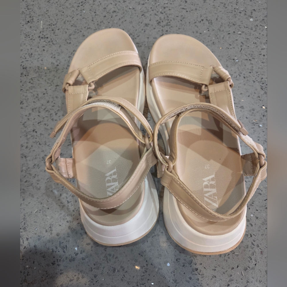 Zara Tan Strappy Sandals with Ankle Buckle